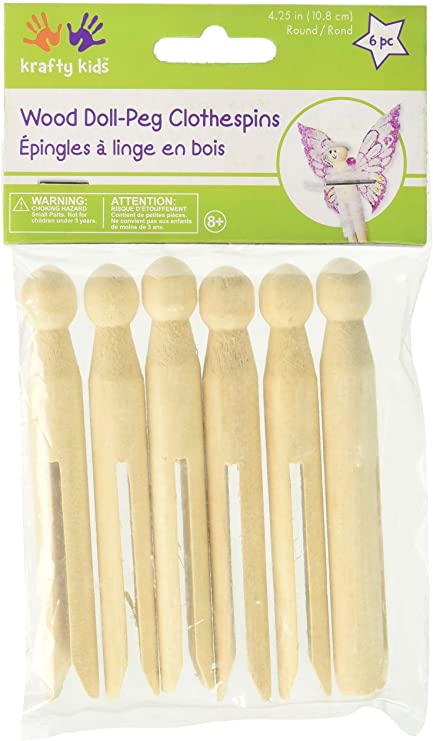 Multicraft Imports Wood Doll-Peg Clothespins Round-Natural 4.25" 6/Pkg (27126926)