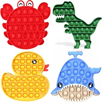 4 Pack Big Fidget Pop Toys Animals it, Autism Special Needs Stress Relief Silicone Pressure Relieving Toys,Stress Reliever Silicone Stress Reliever Toy for Kids Adults(Crab,Dinosaur,Whale,Duck)