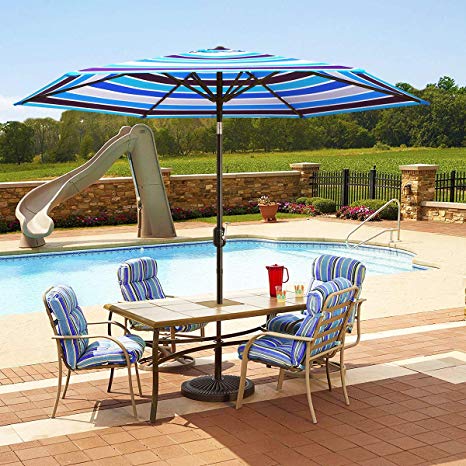 MOVTOTOP 9ft Patio Umbrella, UPF50  Table Umbrella with Crank and Ventilation Weatherproof Cover, Tilt Thickened Pole for Patio Pool Porch