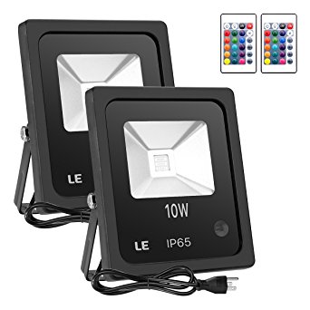 LE 10W RGB LED Flood Lights, Outdoor Color Changing LED Security Light, 16 Colors & 4 Modes with Remote Control, IP65 Waterproof LED Floodlight, US 3-Plug, Wall Washer Light Pack of 2 Units