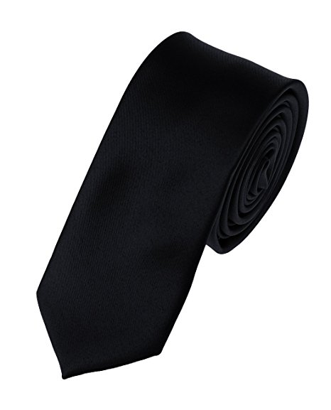 NYfashion101 Mens Solid Color 2" Skinny Tie- Black