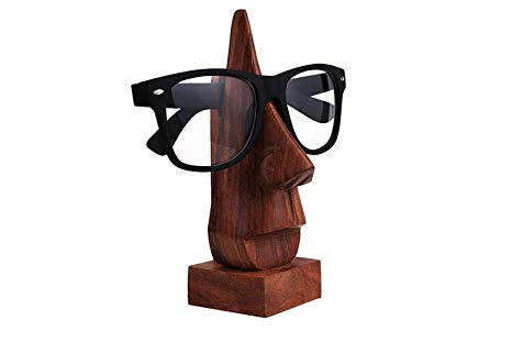 IndiaBigShop Wooden Handmade Classic Sheesham Nose-shaped Eyeglass Spectacle Holder Perfect for Home and Office Decor 6 Inch