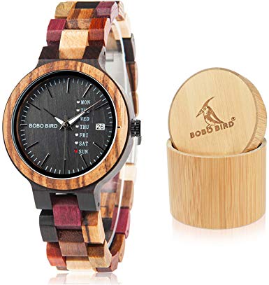 BOBO BIRD Women Wood Watches Colorful Wood WristWatches Week & Date Display Multifunction Handmade Quartz Watch Sport Chronograph Unique Wristwatch