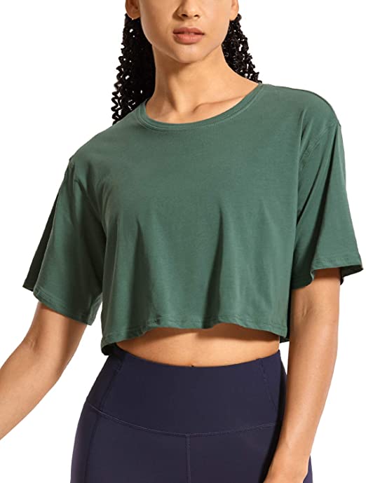 CRZ YOGA Women's Pima Cotton Workout Crop Tops Short Sleeve Yoga Shirts  Casual Athletic Running T