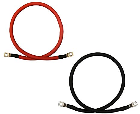 2 AWG Gauge Red   Black Pure Copper Battery Inverter Cables Solar, RV, Car, Boat 2 ft 3/8 in Lugs