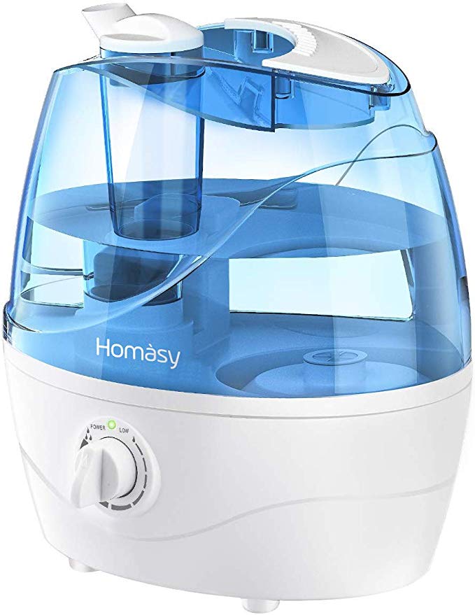 Homasy Humidifiers for Bedroom, Ultrasonic Cool Mist Humidifier for Home, Mom and Living Room, Easy to Clean Air Humidifier, 24 Hours Quiet Working, Auto Shut-Off, Dial Knob Mist Control