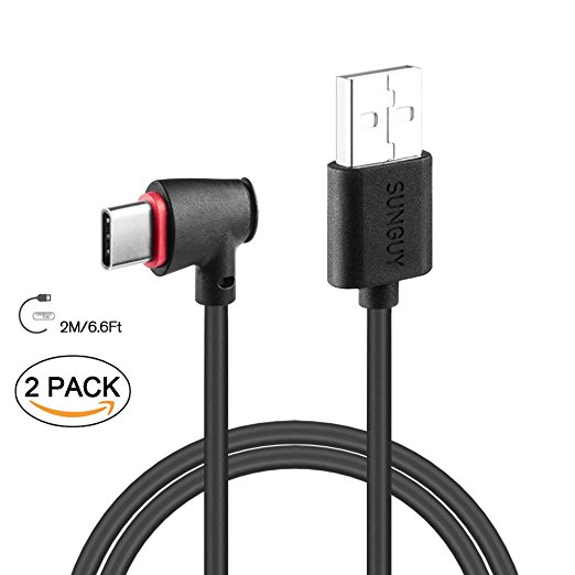USB Type C Cable,SUNGUY [2-Pack] 2M/6.6ft Right Angle Type C Cable (USB 2.0) for Samsung Galaxy Note 8,S8,S8 Plus,Google Pixel,Nokia N1 Lumia 950 950XL / Nexus 6P 5X and More Type C Devices