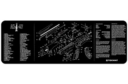 TekMat AK-47 Cleaning Mat / 12 x 36 Thick, Durable, Waterproof / Long Gun Cleaning Mat with Parts Diagram and Instructions / Armorers Bench Mat / Black
