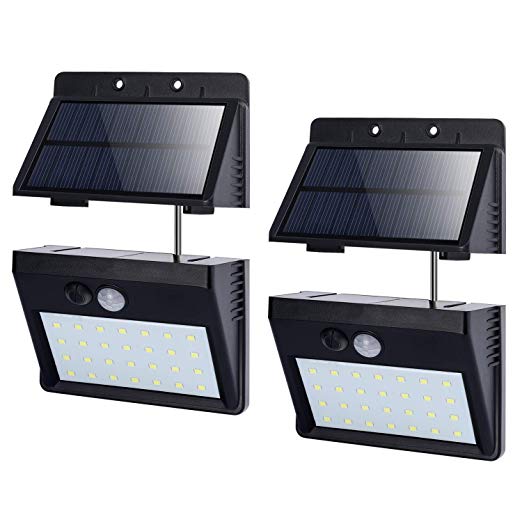 T-SUN 28 LED Detachable Solar Motion Sensor Light, Solar Powered Security Light, Wireless Waterproof Outdoor Wall Light with 3 Intelligent Modes-Separately Installed for Outdoor/Indoor.(Pack of 2)