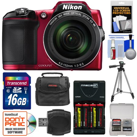 Nikon Coolpix L840 Digital Camera (Red) with 16GB Card   Batteries/Charger   Case   Tripod Kit (Certified Refurbished)