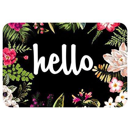 Hello Flowers Doormat Entrance Mat Floor Mat Rug Indoor/Front Door/Bathroom Mats Rubber Non Slip (30"x18",75 cm X 45 cm)