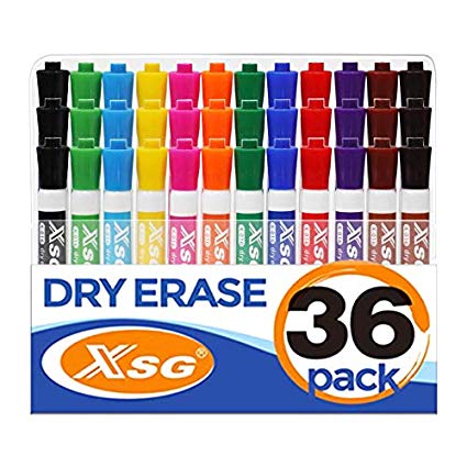 Dry Erase chisel tip Markers, XSG （36 Bulk Pack） 12 assorted Colors WhiteBoard markers, Low-Odor, Usable on Whiteboard Surface for School Office Home