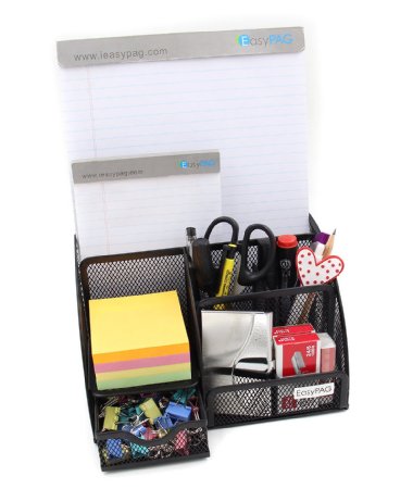 EasyPAG Mesh Desk Organizer 6 Compartment Office Supply Caddy with Drawer Pencil Holder ,Black