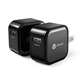 iClever BoostCube Mini IC-TC05 2-Pack 12W USB Wall Charger with Foldable Plug for iPhone 7 / 6S / 6 / Plus, iPad Air 2 / mini 3, Galaxy S7 / S6 / S6 Edge / Edge , Note 5 and More, Black