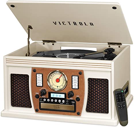 Victrola Navigator 8-in-1 Classic Bluetooth Record Player with USB Encoding and 3-Speed Turntable, White