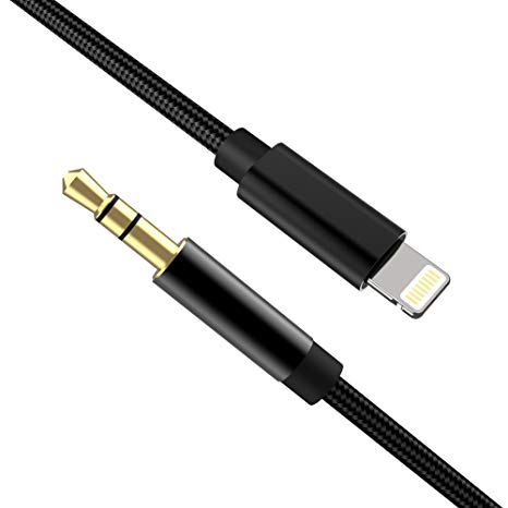 MOSWAG Aluminium Car Auxiliary Audio Cord for i8/7/X 3.5mm Male Headphone Jack Adapter Audio Stereo Cable for i8/8 Plus/X/Xs max, i7/7 Plus - BLk