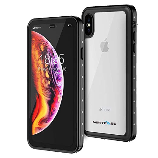 iPhone Xs Max Waterproof Case, Meritcase IP 68 Waterproof Shockproof Dustproof Snowproof Full Body Rugged Cover with Sensitive Built-in Screen Protector for iPhone Xs Max 6.5inch 2018 Released-Black