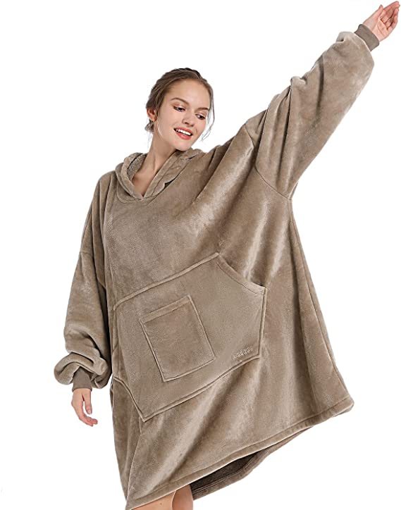 Blanket Hoodie Sweatshirt, Wearable Blanket Oversized Sherpa with Sleeves and Giant Pocket, Cozy Hoodie Warm for Adult Kids