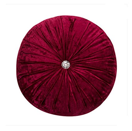 Zituop Home Decorative Suede Round Pumpkin Solid Throw Pillows for Couch, Burgundy Dia 40cm/15.8inch