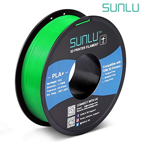 SUNLU PLA Plus 3D Filament 1.75mm for 3D Printer & 3D Pens, 1KG (2.2LBS) PLA  Filament Tolerance Accuracy  /- 0.02 mm, Green