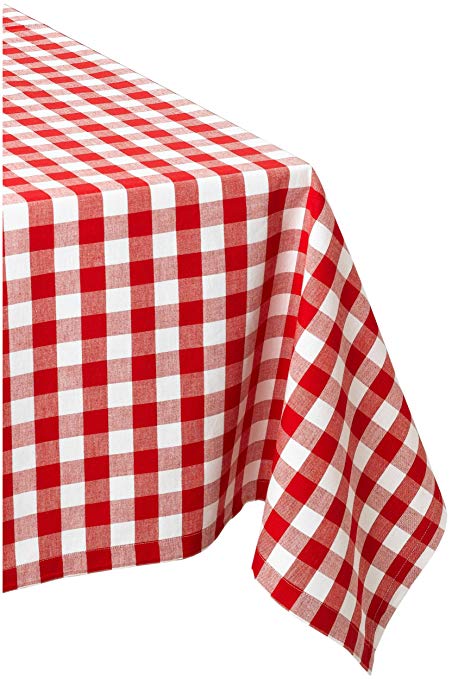 DII 52x52" Square Cotton Tablecloth, Red & White Check - Perfect for Fall, Thanksgiving, Farmhouse Décor, Dinner Parties, Christmas, Picnics & Potlucks or Everyday Use