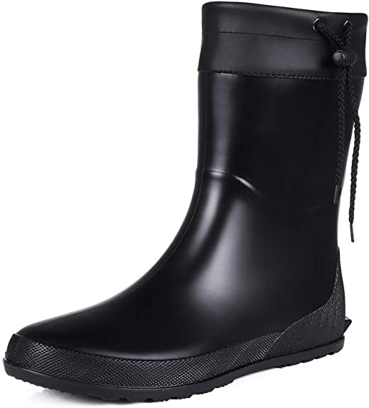 Women's Mid Calf Rain Boots Collar Gardening Boots Ultra Lightweight Portable Garden Shoes