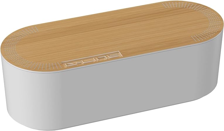 D-Line Cable Tidy Box with Wood Effect Lid, White/Brown, Large