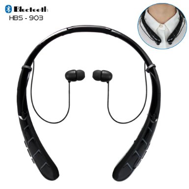 Bluetooth Headsets, Bovon® HBS-903 Wireless Stereo Bluetooth Headphones Neckband Style Universal Vibration In-ear Noise Reduction Earphones with Microphone & Magnetic Holders for Light Sports (Black)
