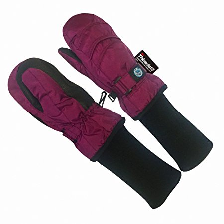 Chakka Snowblokka TM Kid's Snow Mittens Waterproof Nylon and made with 3m Thinsulate and Extra Long Sleeve Foldable Cover Up