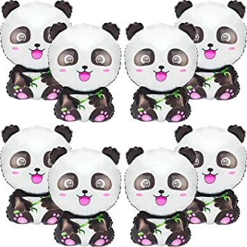 8 Pieces Panda Balloons Cartoon Panda Shaped Foil Balloons Zoo Animal Balloons Panda Party Supplies Happy Birthday Panda Balloons for Kids Jungle Animals Theme Birthday Party Decors