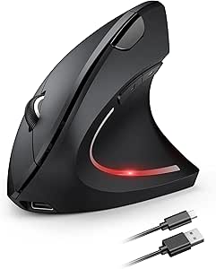 TECKNET Ergonomische Maus Kabellos, 2.4G USB Optische Vertikale Maus Ergonomisch mit Ladekabel, 800/1600/2400/3200/4800 DPI, Leise Wireless Vertical Mouse mit 6 Tasten für Windows und Mac OS