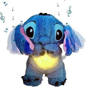 Stitch Soothing Plush Toy, Calming Stitch, Anxietys Relief Stitch, Breathing Stitch with Sensory Music Lights And Rhythmic Breathing Motion for Kids Adults Sleeping (Blue)