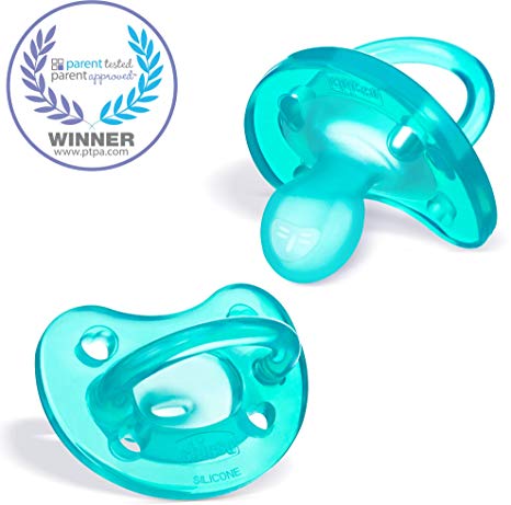 Chicco Physioforma 100% Soft Silicone Onepiece Pacifier for Babies 16 Months+, Teal, Orthodontic Nipple, BPA-Free, 2Count in Sterilizing Case