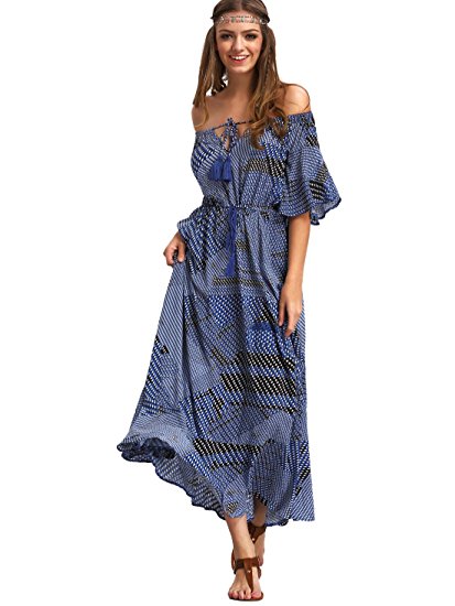 Milumia Women's Boho Off The Shoulder Swing Maxi Dress