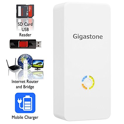 Gigastone Media Streamer Plus: Wireless SD Card & USB Flash Drive Reader; Wireless Mobile Storage Drive & Media Streamer; WLAN Hotspot & NAS File Server; Built-In 5200mAh Battery Pack to Recharge Portable Electronic Devices - Perfect for Traveling