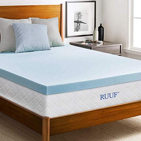 RUUF Mattress Topper, Gel-Infused Memory Foam Mattress Topper with Cooling Technology, 2 inch, Queen
