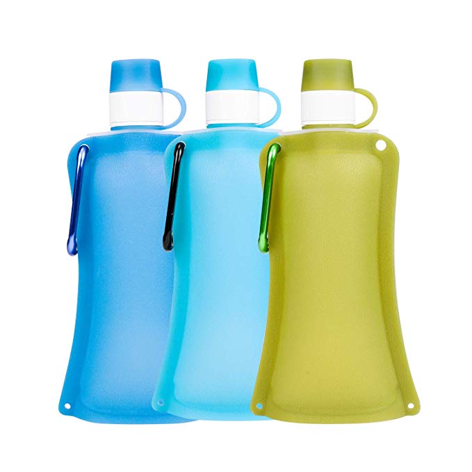 VisionChile Collapsible Water Bottle Silicone Folding Water Bottles with Leak Proof Twist Cap for Travel BPA Free 17oz