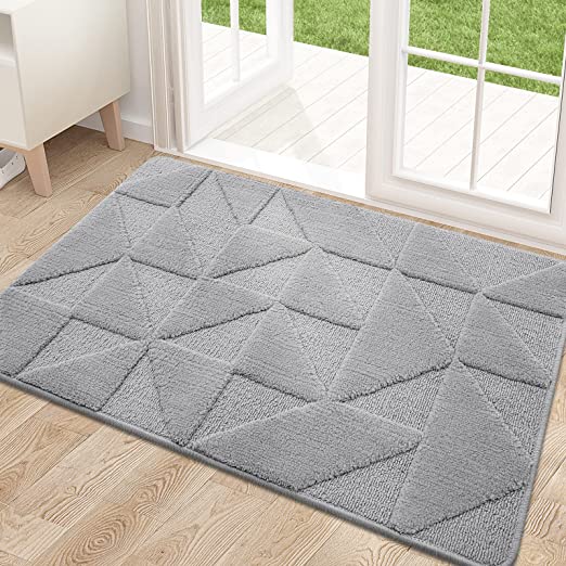 OLANLY Door Mat, Indoor/Outdoor Mat, Non-Slip, Absorbent, Dirt Resist, Low-Profile Inside Entry Doormats for Entryway (20x32 inches, Grey)