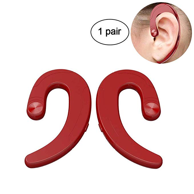Non Ear Plug Wireless Headphones, [2019 Upgrade] 1 Pair Ear-Hook Wireless Headphones Noise Cancelling Handsfree Headset with Microphone for Running Business Driving(red)