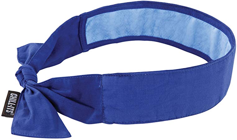 Cooling Bandana, Blue, Lined with Evaporative PVA Material for Fast Cooling Relief, Tie for Adjustable Fit, Ergodyne 6700CT