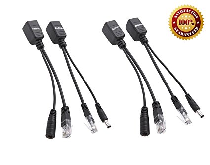BeElion 2Kits 4PCS Passive PoE Injector and Splitter Kit with 5.5x2.1 mm DC Power Adaptor Connector,Black