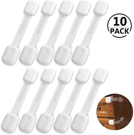 Child Safety Cupboard Locks with Adjustable Latches, Baby Proof Safety Locks for Kitchen Cabinets Cupboard Drawer Oven with No Trapped Fingers, Easy to Install (10 Pack)