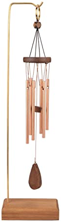MUMTOP Wind Chime Outdoor Musically Tuned Chimes Aluminum Wind Chimes Sympathy with Wood Desk Stand Healing Memorial Gifts for Indoor Outside, Table Decor 16.5 Inch (Brown Chime)