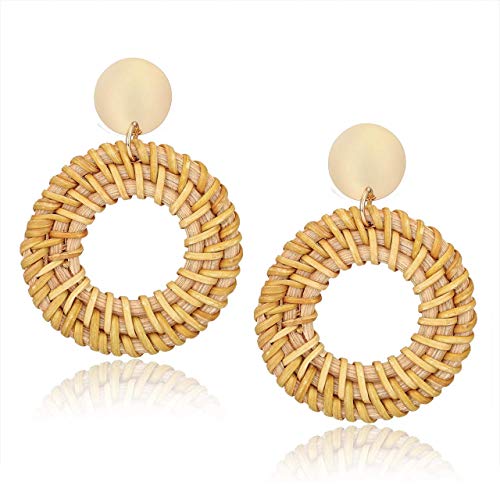 CEALXHENY Rattan Earrings for Women Handmade Straw Wicker Braid Drop Dangle Earrings Lightweight Geometric Statement Earrings