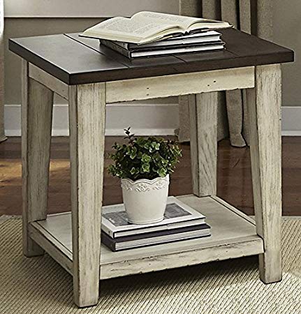 Liberty Furniture 612-OT1020 Lancaster End Table, 24" x 24" x 24", Weathered Bark Finish with White Hang Up