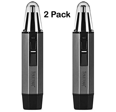 Lifetime Replacement Guarantee ToiletTree Professional Water Resistant Heavy Duty Steel Nose Trimmer with LED Light, Silver, 2 Pack