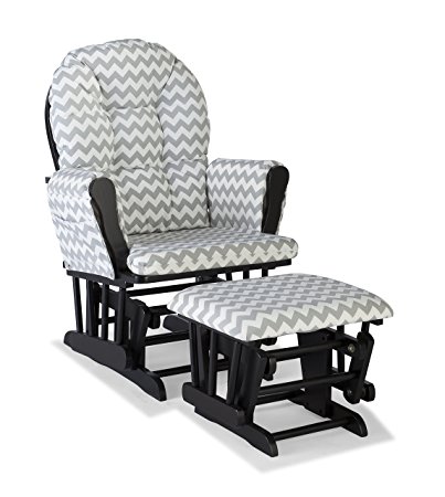 Stork Craft Custom Hoop Glider and Ottoman, Black/Gray Chevron