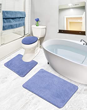 Sweet Home Stores ECO Collection Bathroom Mat Set, 3 Pieces, Blue (SH-ECO5004-3PCS)