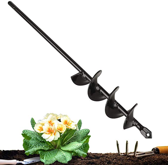EEEKit Auger Drill Bit, Garden Plant Flower Bulb Auger Rapid Planter Bulb & Bedding Plant Auger for 3/8" Hex Drive Drill Earth Auger Drill Fence Post Umbrella Hole Digger(1.8x15 in/4.6 x37 cm)