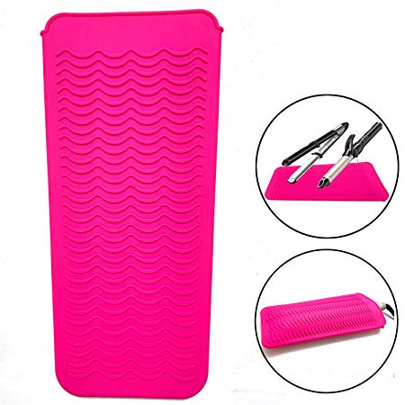 Heat Resistant Mat Pouch for Curling Irons, Hair Straightener, Flat Irons and Hair Styling Tools 11.5" x 6", Food Grade Silicone, Pink